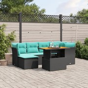 vidaXL 7 pcs conjunto de sofás p/ jardim c/ almofadões vime PE preto