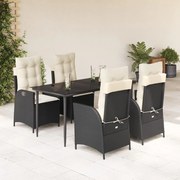 vidaXL 5 pcs conjunto de jantar p/ jardim c/ almofadões vime PE preto