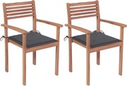vidaXL Cadeiras de jardim c/ almofadões antracite 2 pcs teca maciça