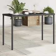 vidaXL Mesa de jardim com tampo de vidro 115x54x74 cm vime PE preto