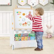Quadro Brincar para crianças com banco Conjunto de mesa de actividades 4 em 1 com quadro branco magnético Branco + Natural