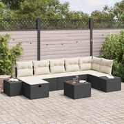 vidaXL Conjunto de Sofá para o Jardim com 8 Peças e Almofadas Preto em Rattan Sintético