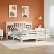 vidaXL Cama com estante sem colchão 200x200 cm pinho maciço branco