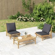 vidaXL Cadeiras de jardim 2 pcs bambu c/ almofadões cinzento-escuro