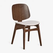 Cadeira De Jantar Em Madeira Canadá Madeira Escura & Chenille Beige Creme - Sklum