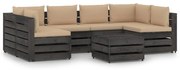 7 pcs conj. lounge jardim + almofadões madeira impreg. cinzento