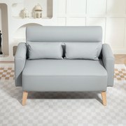 Sofá de 2 Lugares Estofado em Couro Sintético Sofá de Sala de Estar com Braços Acolchoados e Pernas de Madeira 117x78x78 cm Cinza