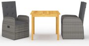 vidaXL 3 pcs conjunto de jantar para jardim cinzento