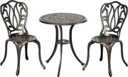 Outsunny Conjunto de Jardim 2 Lugares 2 cadeiras + Mesa Redonda estilo charme retrô em fundição de alumínio, bronze | Aosom Portugal