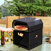 Forno de Pizza Multiuso 4 em 1 Forno Externo Destacado 2 Níveis para Grelhar e Cozinhar com Churrasqueira Pá de Pedra para Churrasco 36 x 33,5 x 43,5