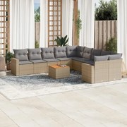 vidaXL 11 pcs conjunto sofás de jardim c/ almofadões vime PE bege