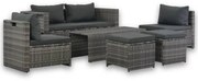 Conjunto lounge de jardim c/ almofadões 6 pcs vime PE cinzento