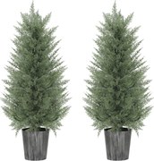 HOMCOM Conjunto de 2 Ciprestes Artificiais Grandes 90 cm Planta Artificial Plástico Planta Artificial em Vaso 15x15x90 cm Verde | Aosom Portugal