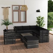 8 pcs conjunto lounge de paletes com almofadões pinho maciço