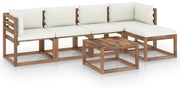 6 pcs conjunto lounge de jardim c/ almofadões cor creme