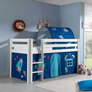 Conjunto Cama alta de Criança PINO 90 x 200 cm + estrado + escada + cortina + túnel Astronauta Branca