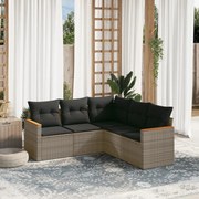 vidaXL 5 pcs conjunto sofás de jardim c/ almofadões vime PE cinzento