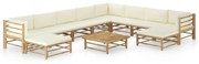 11 pcs conj. lounge jardim em bambu c/ almofadões branco nata