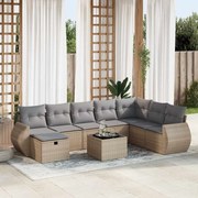 vidaXL 9 pcs conjunto de sofás p/ jardim com almofadões vime PE bege