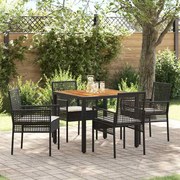 vidaXL Conjunto de Jantar de Jardim com 5 Peças e Almofadas Pretas em Ratan Sintético