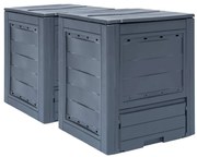 vidaXL Compostores de jardim 2 pcs 60x60x73 cm 520 L cinzento