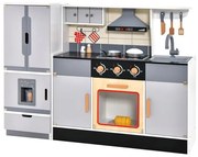 Conjunto de cozinha infantil de madeira com forno de micro-ondas e máquina de lavar