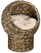 PawHut Cama para Gatos Caverna para Gatos Desmontável com Almofada Amovível 42x33x52 cm Marrom Escuro e Bege