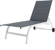 Outsunny Espreguiçadeira de Jardim com Rodas, em Texteline com Estrutura em Alumínio, Cinza Escuro e Branco | Aosom Portugal