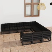 10 pcs conjunto longue jardim c/ almofadões pinho maciço preto