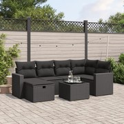 vidaXL 7 pcs conjunto de sofás p/ jardim c/ almofadões vime PE preto