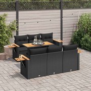 vidaXL 7 pcs conjunto sofás jardim c/ almofadões vime PE/acácia preto