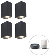 LED Conjunto de 4 candeeiros de parede inteligentes pretos IP44 incluindo 8 WiFi GU10 - Baleno Moderno