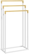 kleankin Toalheiro de Pé de 3 Níveis em Forma de Escada com 3 Barras de Bambu e Estrutura de Aço 45x22,5x86 cm Branco e Madeira