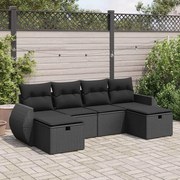 vidaXL 6 pcs conjunto sofás de jardim c/ almofadões vime PE preto