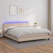 vidaXL Cama box spring c/colchão/LED 180x200cm couro artif. cappuccino