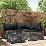 4 pcs conjunto lounge de jardim c/ almofadões vime PE cinzento