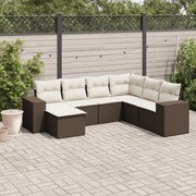 vidaXL 7 pcs conjunto de sofás jardim c/ almofadões vime PE castanho