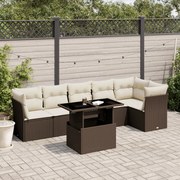 vidaXL 7 pcs conjunto de sofás jardim c/ almofadões vime PE castanho