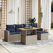 vidaXL 6 pcs conjunto sofás p/ jardim c/ almofadões vime PE cinzento