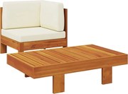 2 pcs conj. lounge de jardim c/ almofadões branco nata acácia