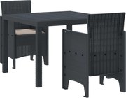vidaXL Conjunto de Jantar para Jardim 3 pcs Antracite Polipropileno