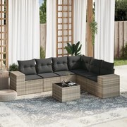 vidaXL 7 pcs conj. sofás jardim com almofadões vime PE cinzento-claro