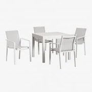 Conjunto De Mesa Retangular Starmi, 90x180-90 Cm, Extensível Em Alumínio, E 4 Cadeiras De Jardim Eika. Gardénia Branco - Sklum