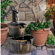 Fonte de cascata barril externa de 2 níveis com bomba ajustável para pátio de jardim 18" x 16" x 27" bronze