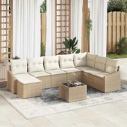 vidaXL Conjunto de Sofá de Jardim de 9 Peças com Almofadas Bege Rattan Poliéster