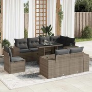 vidaXL 9 pcs conjunto sofás p/ jardim com almofadões vime PE cinzento