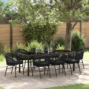 vidaXL Conjunto de Jantar de Jardim com 9 Peças - Rattan e Poliéster Preto