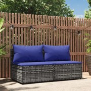 vidaXL Sofás de centro p/ jardim c/ almofadões 2 pcs vime PE cinzento