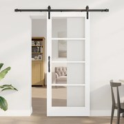 vidaXL Porta Deslizante com Conjunto de Ferragens 'ORKDAL'Madeira Sólida Branca e Vidro