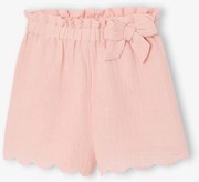 Calções com folhos em gaze de algodão para menina rosa-pálido